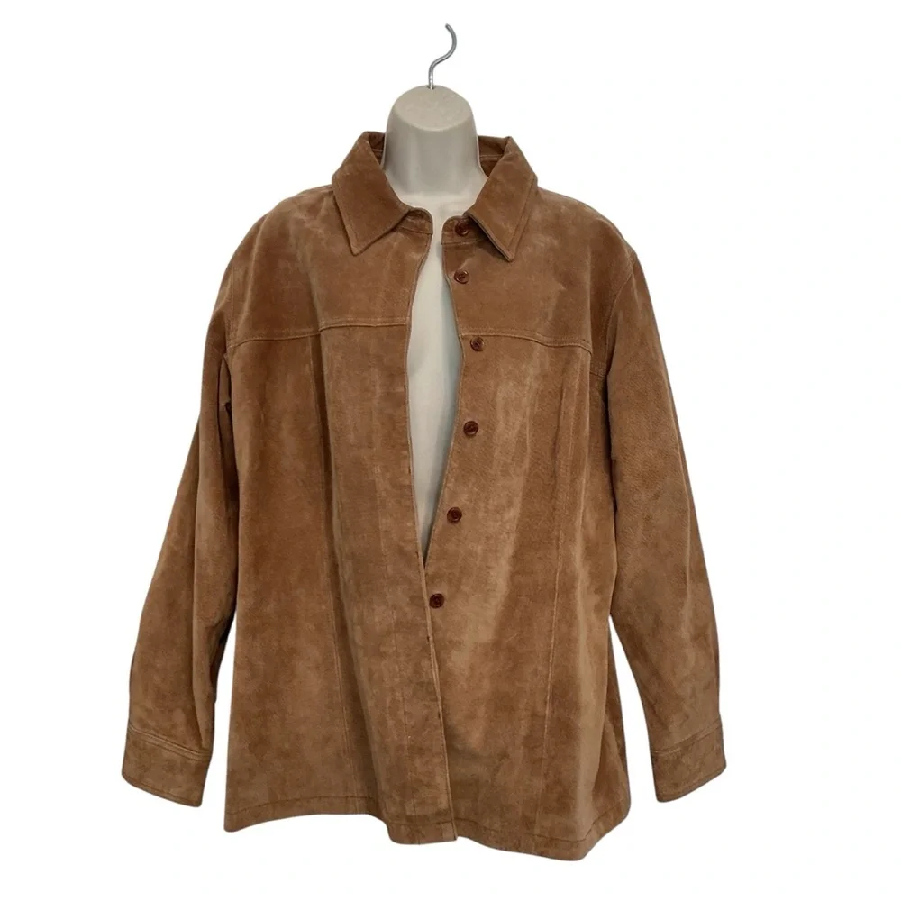 Vintage A.M.I. Womens Lined Light Brown Tan Leather Suede Jacket XL Y2K Hipster